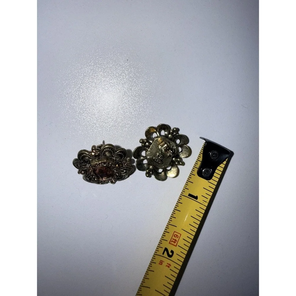 Vtg Goldtone Yellow Crystal‎ Ornate AVON SO SP Pierced Earrings 1